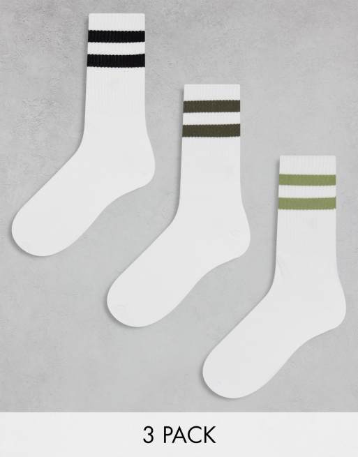 Jack & Jones – 3er-Pack Sportsocken in neutralen Farben mit Streifen
