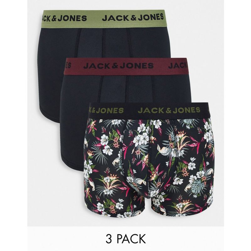 Jack & Jones – 3er-Pack Unterhosen aus Mikrofaser in Schwarz und mit Blumenprint