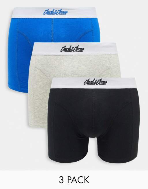 Jack & Jones – 3er-Pack Unterhosen in Blau- und Grau-Mischung 