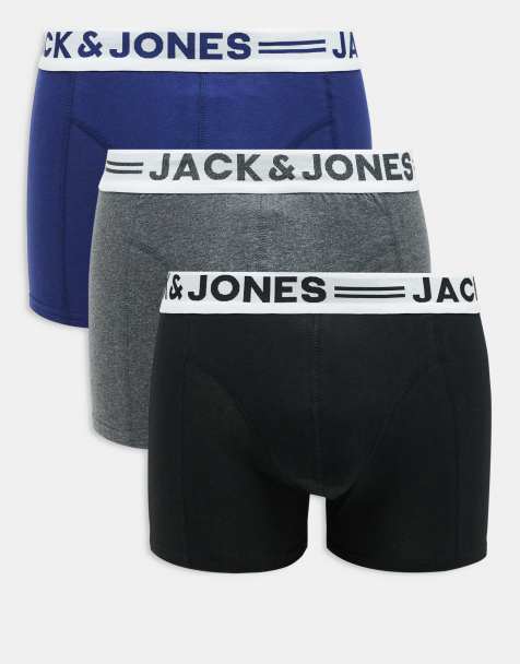 Jack & Jones – 3er-Pack Unterhosen in Blau- und Grau - view 1