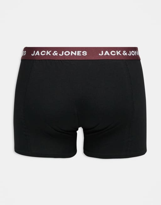 Jack & Jones – 3er-Pack Unterhosen in Schwarz mit Bund in verschiedenen Farben, 2 von 3