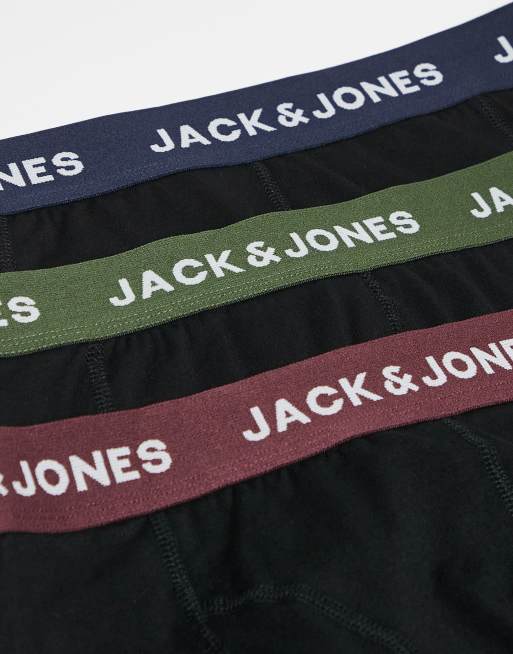 Jack & Jones – 3er-Pack Unterhosen in Schwarz mit Bund in verschiedenen Farben, 3 von 3