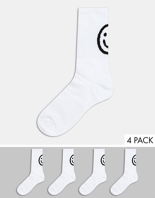 Jack & Jones 4 pack socks with face in white