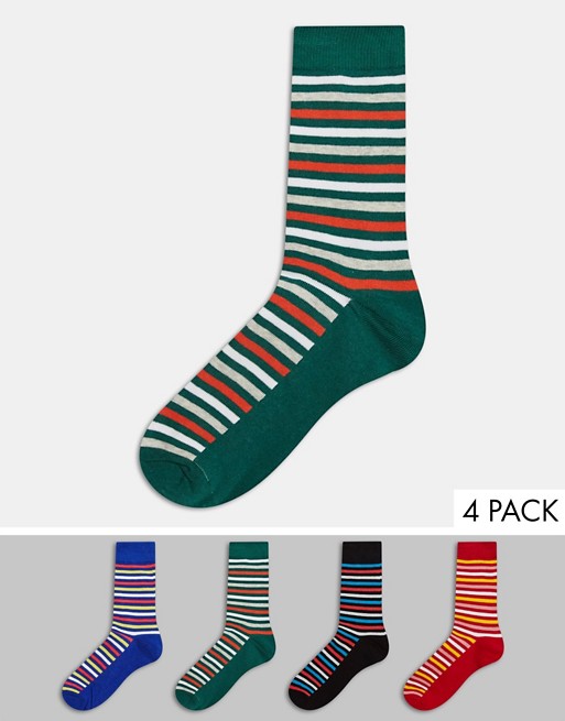 Jack & Jones 4 pack striped socks in multi