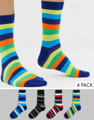 Jack & Jones - 4-pak sokker med blokstriber-Multifarvet