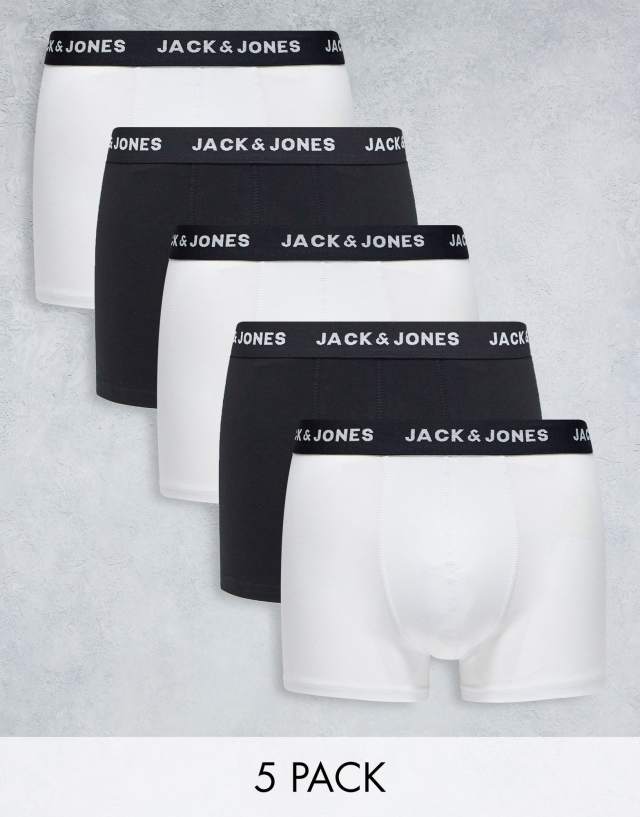 Jack & Jones 5 pack boxer briefs in white and black