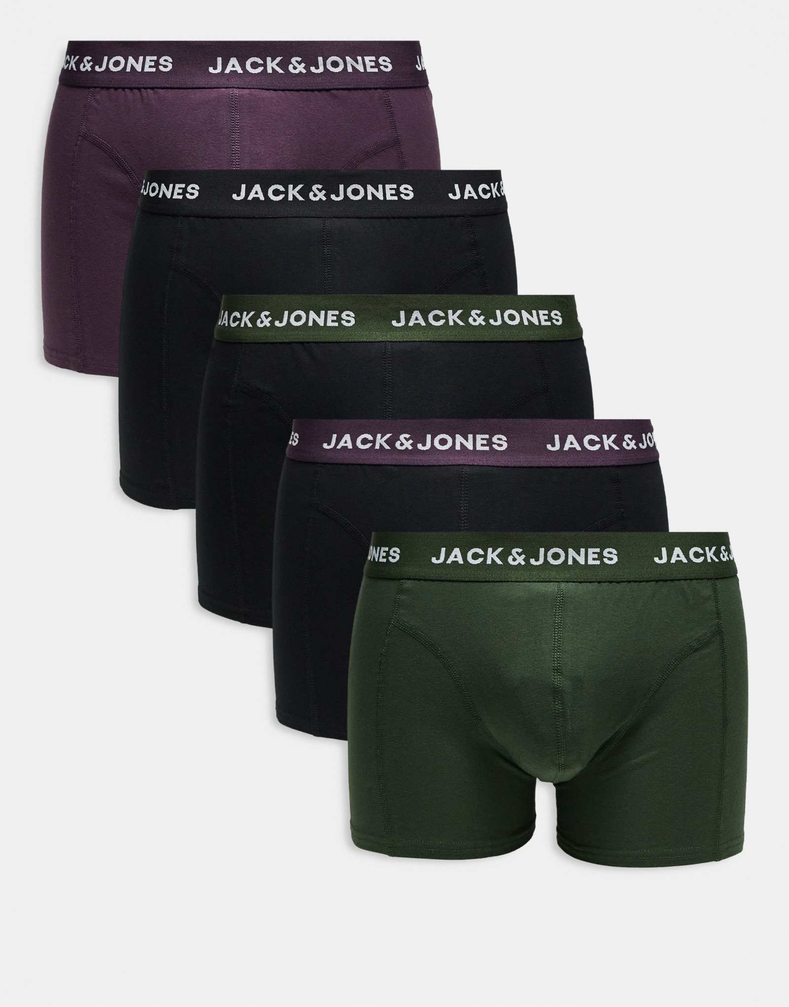 Трусы Jack &Jones из 5 упаковок черного, хаки и сливового цвета