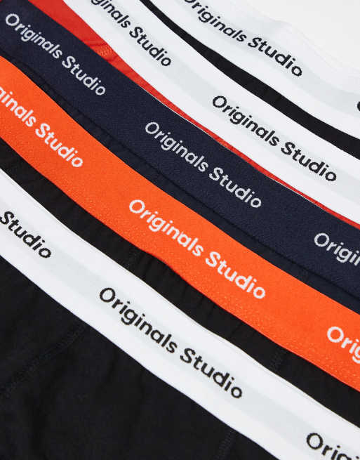 Jack & Jones 5 pack briefs in navy orange mix with originals logo, 3 of 3