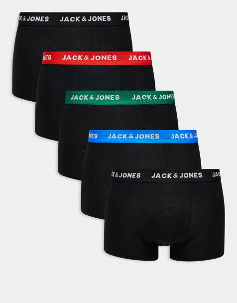 Jack & Jones 5 pack contrast waistband trunks in black - view 1