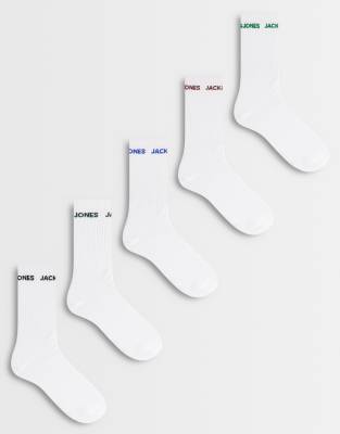 Jack & Jones 5 Pack Crew Socks In Multi