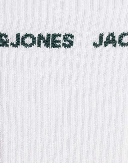 Jack & Jones 5 pack crew socks in white with multicolour logo, 3 of 3