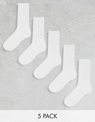 Jack & Jones 5 pack crew socks in white  - ASOS Price Checker