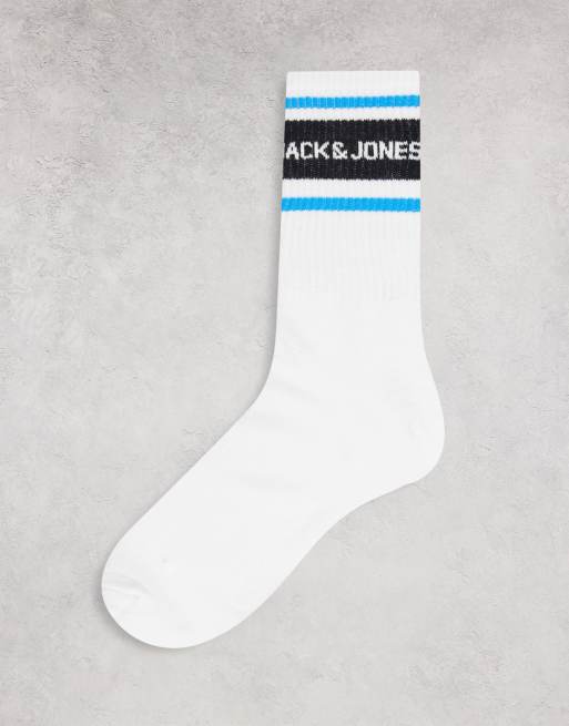 Jack Jones 5 pack crew socks with colour logo in white ASOS