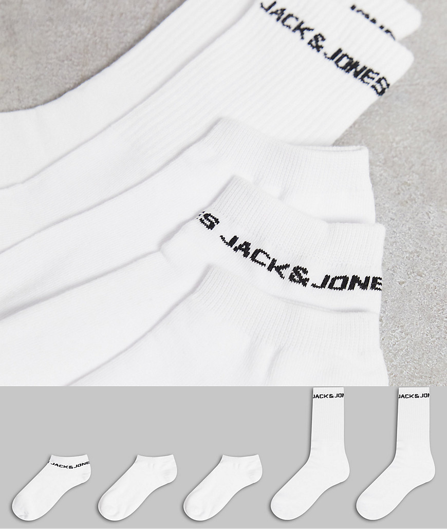 Jack & Jones 5 pack different style crew socks in white