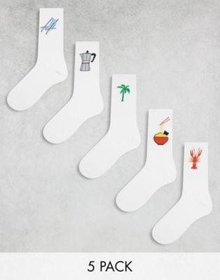 Jack & Jones 5 pack holiday socks in white