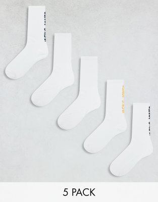 Jack & Jones 5 pack logo sports socks in white