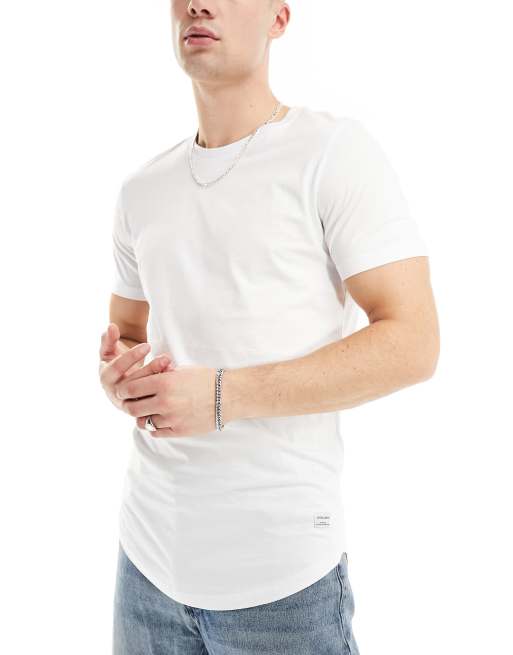 Jack & Jones 5-pack longline T-shirts with curved hem in black & white, 2 of 4
