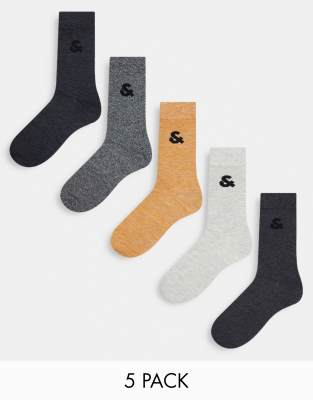 Jack & Jones 5 pack mixed melange sock gift box set in multi-Gray