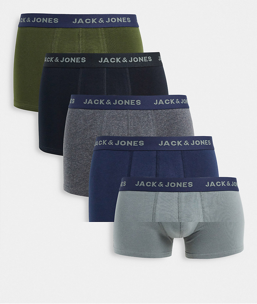 Jack & Jones 5 pack navy waistband trunks in multi