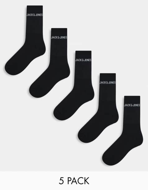 Jack & Jones 5 pack ribbed logo socks in black - view 1