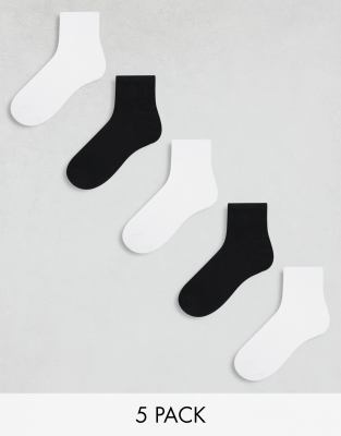 Jack & Jones 5 Pack Short Tennis Socks In White & Black