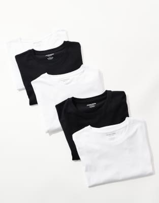 5 pack slim fit t-shirt in white black & navy-Multi