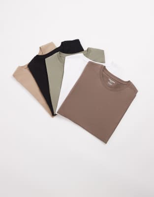 Jack & Jones 5 Pack Slim T-shirts In Multi