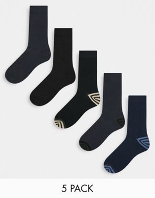 Jack & Jones 5 pack socks in black & navy