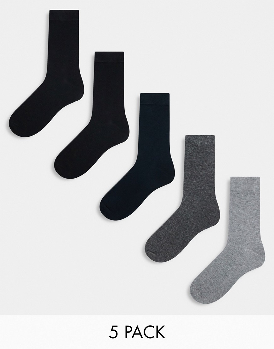 Jack & Jones 5 pack socks in multi-Grey