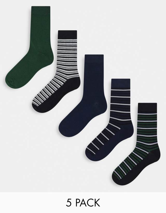 Jack & Jones 5 pack socks in navy green and gray