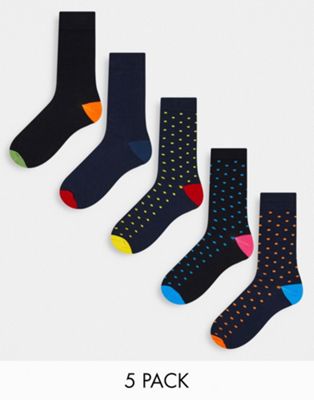 Jack & Jones 5 pack socks with dot print in black
