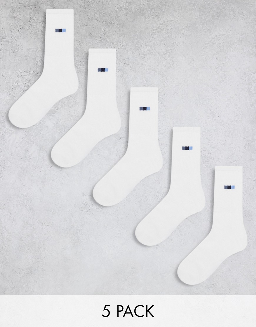 Jack & Jones 5 pack socks with flag print in white