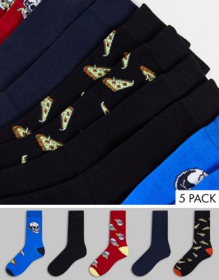 Jack & Jones 5 pack socks with skull and pizza print (201046576)