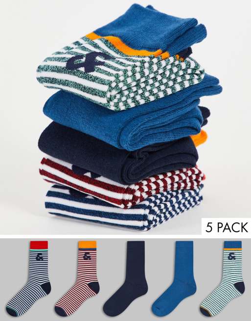 Jack & Jones 5 pack socks with stripes and logo in multi colour