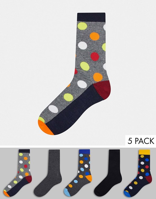 Jack & Jones 5 pack spot socks in multi