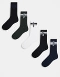 [Jack & Jones] Jack & Jones 5 pack tennis socks in black One Size White Pack:Inkwell -