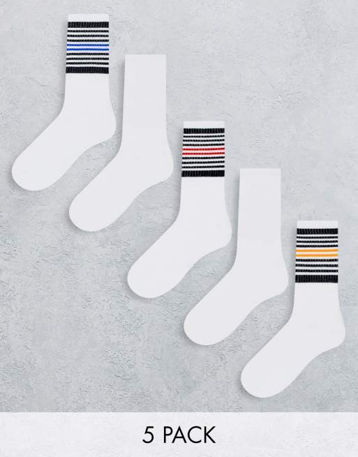 Jack & Jones 5 pack tennis socks in white 