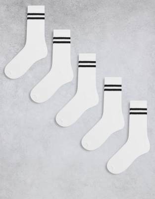 Jack & Jones 5 pack tennis socks with stripe in white