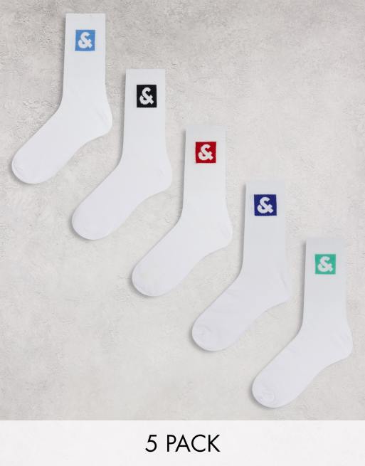 Jack & Jones 5 pack tennis socks with & logo in white | ASOS