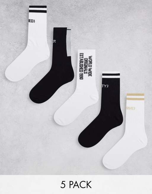 Jack & Jones 5 pack tennis socks with stripe in white | ASOS