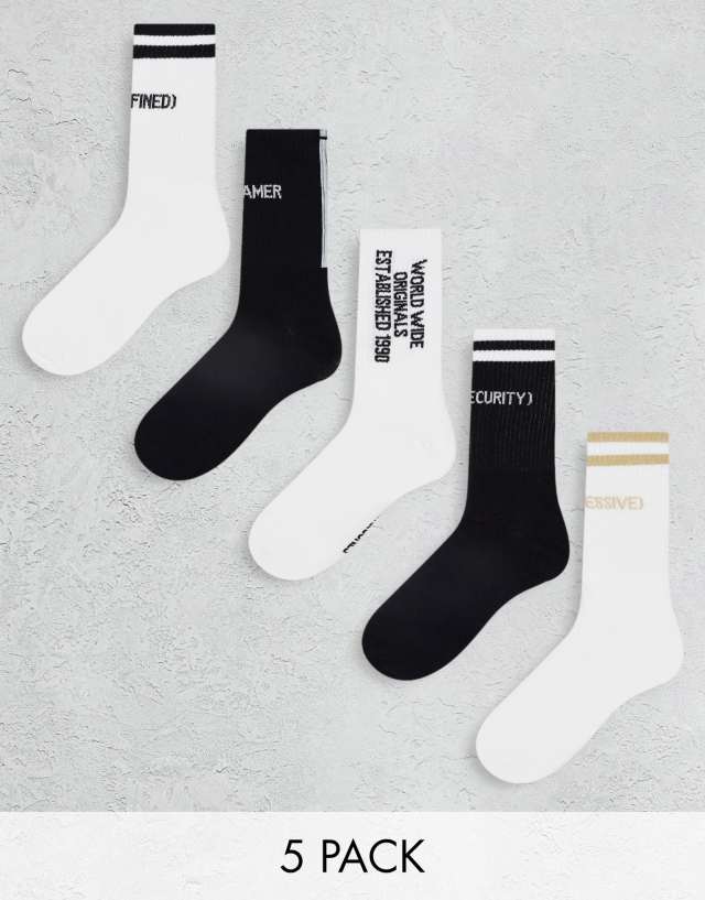 Jack & Jones 5 pack tennis socks with stripe in white