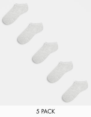 Jack & Jones 5 pack trainer socks in light grey marl