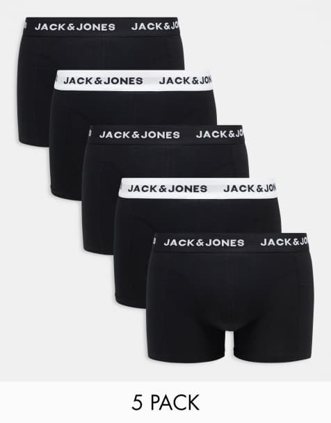 Jack & Jones 5 pack trunks in black and white with logo waistband - view 1
