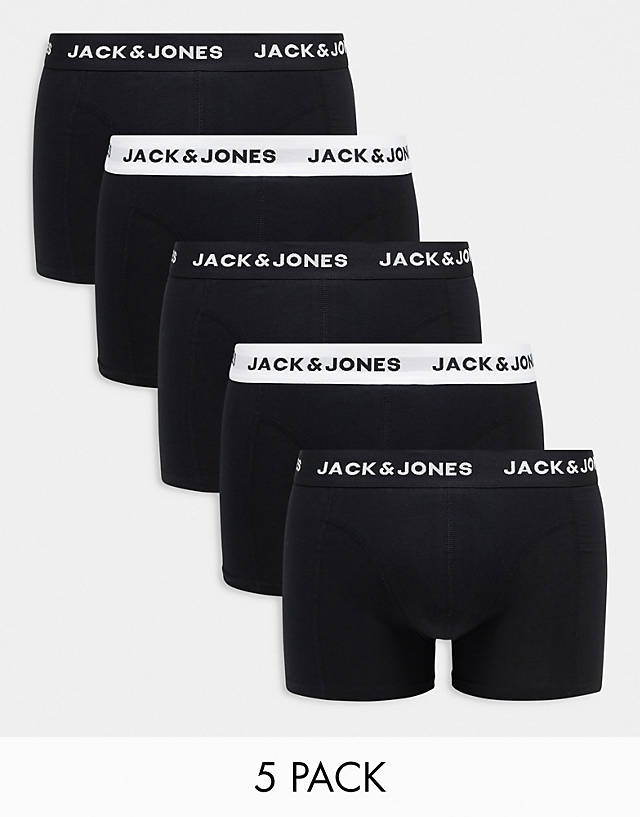 Jack & Jones - 5 pack trunks in black and white with logo waistband