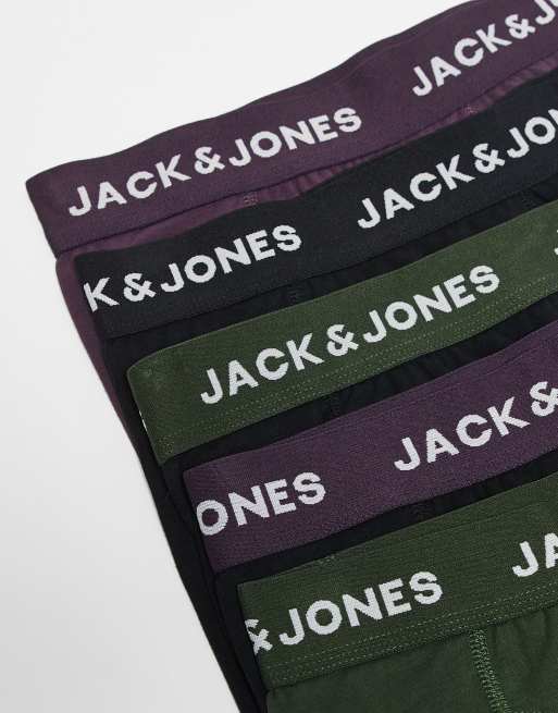 Jack & Jones 5 pack trunks in black khaki & plum, 3 of 3