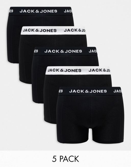 Jack & Jones 5 pack trunks in black with mono waistband | ASOS