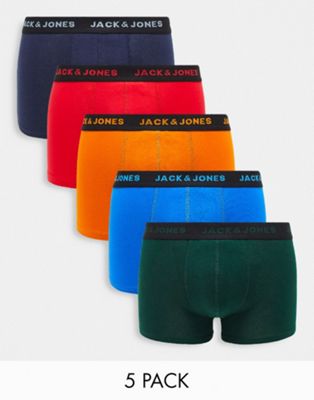 Jack & Jones 5 pack trunks in bright colours  - ASOS Price Checker