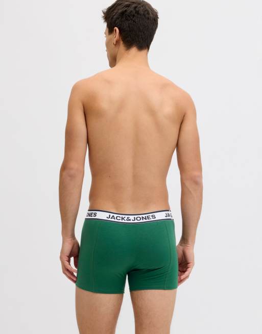Jack & Jones 5 pack trunks in dark green multi, 2 of 7
