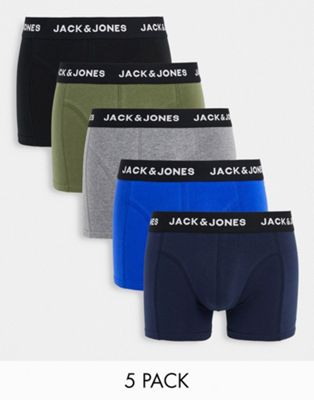 Jack & Jones 5 pack trunks in multi - ASOS Price Checker