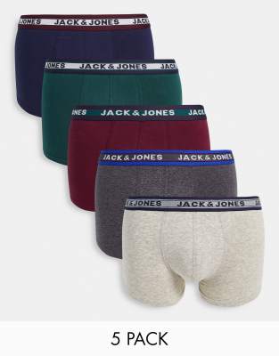 Jack & Jones 5 pack trunks in multi-Grey